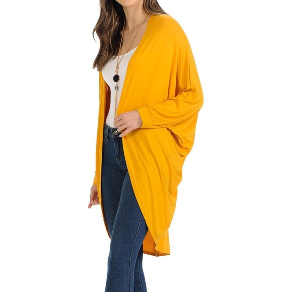 Women's Rayon Spandex Batwing Sleeve Cardigan Large Mustard Lightweight - Picture 2 of 4
